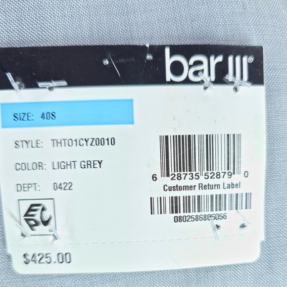 bar III 2 Piece Suit Mens 40S Pants 32x30 Light Grey Wool Blend Business Casual - Picture 9 of 16
